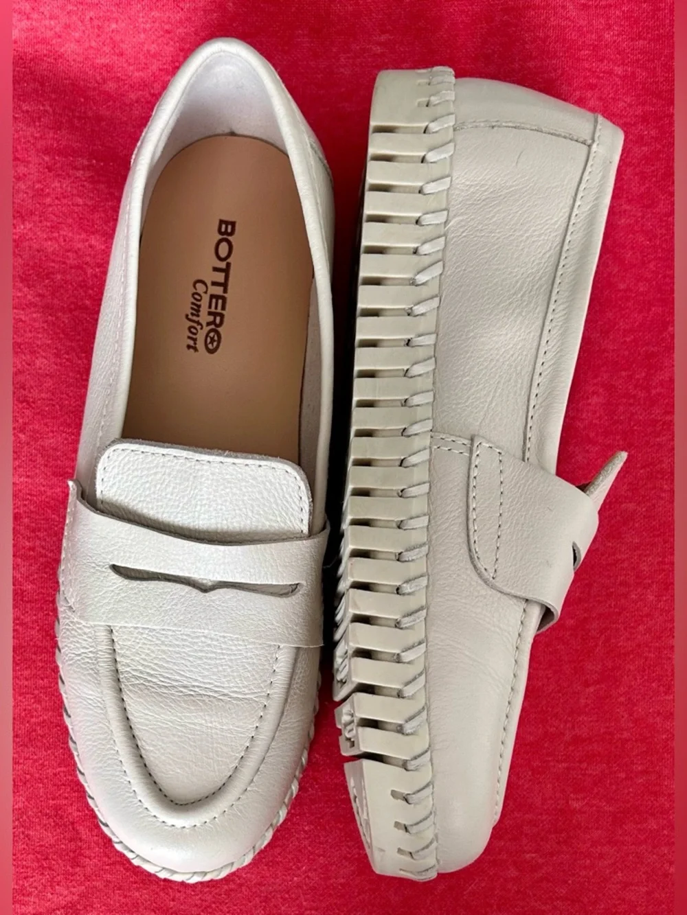 Women's Cream Leather Penny Loafers - Picture 4 of 7